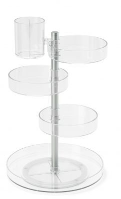 Umbra Pirouette Organizer: Drehbarer, transparenter Organizer mit vier Ebenen und Stifthalter für Büro oder Bad.